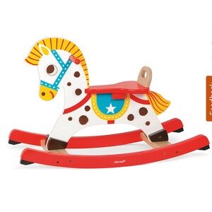 Retro Wooden Rocking Horse - Red and White